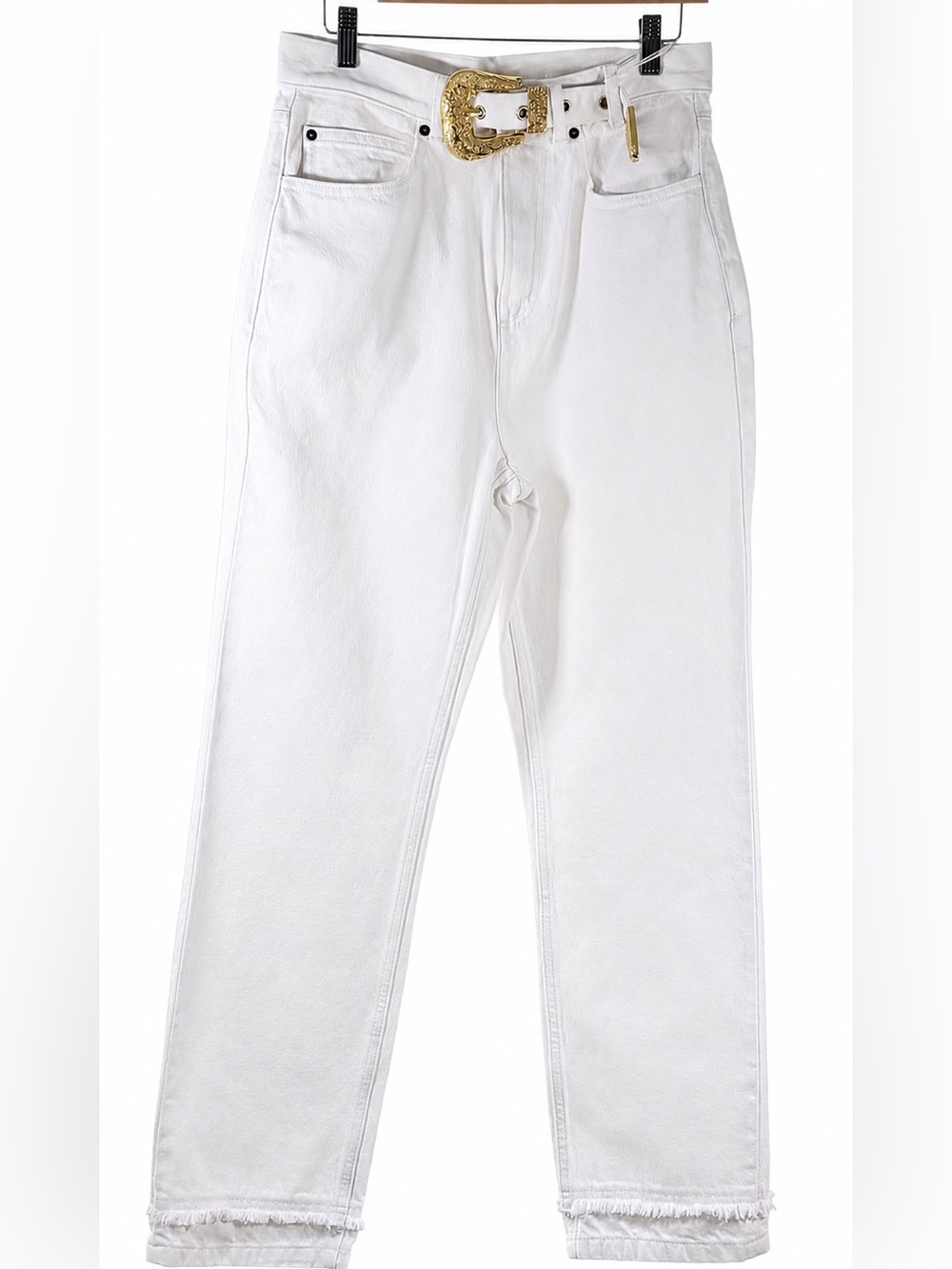 Le' AL.X Built-In Western Belt Frayed Hem Jeans | Cream | NWT  | Sz 28
